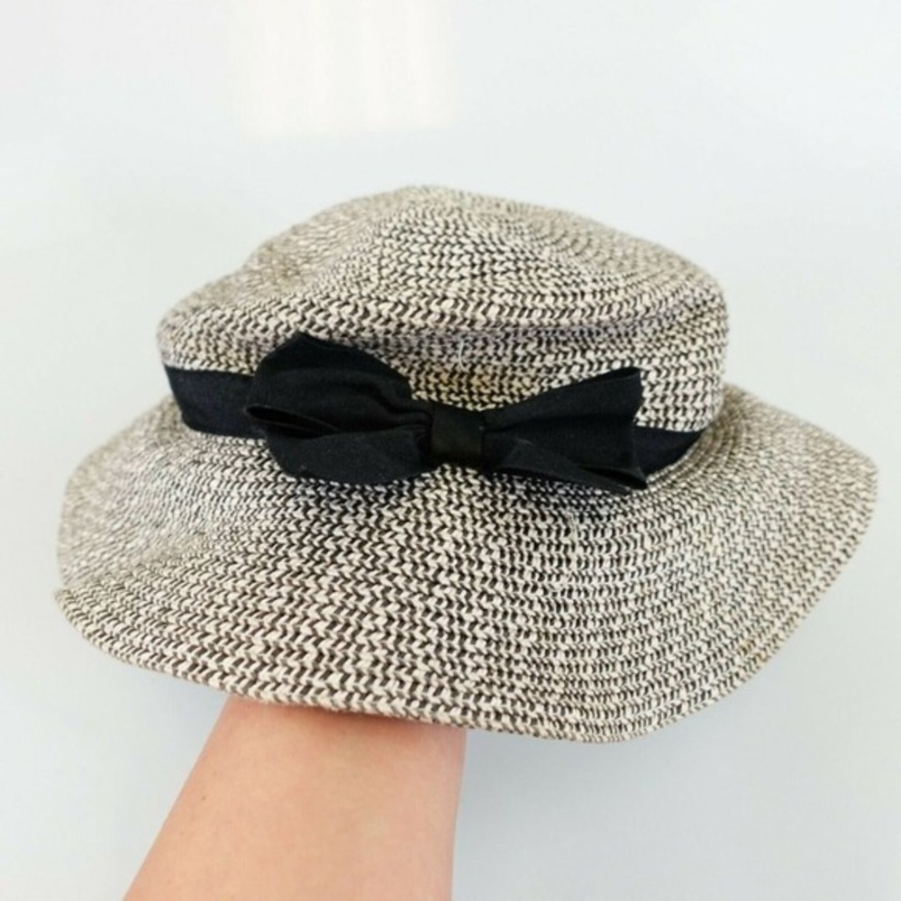 JANIE JACK White Black Sun Hat 6 to 12 Months Summer Beach Stitched Wide Brim
